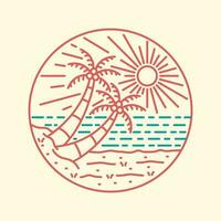 das Zwilling Kokosnuss im das Strand Mono Linie Vektor T-Shirt, Abzeichen, Aufkleber Illustration