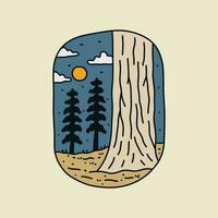 Mammutbaum Redwood National Park Jahrgang Grafik Illustration Vektor zum T-Shirt, Abzeichen, Patch Design