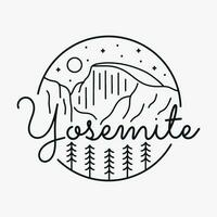 Hälfte Kuppel Yosemit National Park Mono Linie Grafik Illustration Vektor zum T-Shirt, Abzeichen, Patch Design