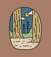 Mammutbaum Redwood National Park Mono Linie Grafik Illustration Vektor zum T-Shirt, Abzeichen, Patch Design