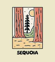 sequoia redwood nationell parkera mono linje t skjorta vektor grafisk illustration