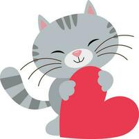 rolig katt innehav en röd hjärta vektor