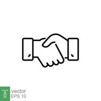 handslag ikon. enkel översikt stil. handla, hand skaka, avtal, partnerskap, respekt, företag begrepp. tunn linje symbol. vektor illustration isolerat på vit bakgrund. eps 10.