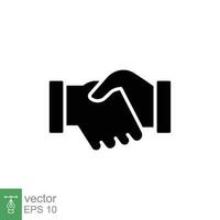 handslag ikon. enkel fast stil. handla, hand skaka, avtal, partnerskap, respekt, företag begrepp. svart silhuett, glyf symbol. vektor illustration isolerat på vit bakgrund. eps 10.