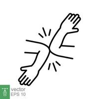 Gruß ohne zittern Hände Symbol. einfach Gliederung Stil. Arm Shake, Ellbogen stoßen, Nein Hand Shake Konzept. dünn Linie Symbol. Vektor Illustration isoliert auf Weiß Hintergrund. eps 10.