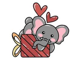 elefant tecknad serie söt för valentines dag vektor