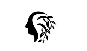 enkel abstrakt huvud ansikte med blad svart vektor logo ikon design illustration