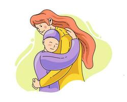 Vektor Illustration Mutter und Sohn umarmen jeder andere eben Gekritzel Stil