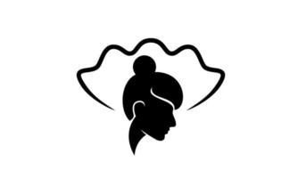 einfache Perle Muschel Schönheit Gesicht Silhouette schwarz Vektor Logo Icon Design flache Illustration