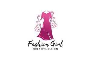blommig kvinnor klänning logotyp design, skönhet mode logotyp vektor illustration