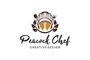 kock kök logotyp design med kreativ abstrakt påfågel begrepp vektor
