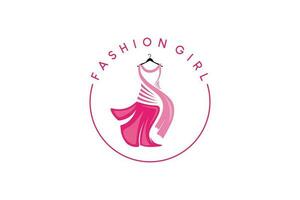 rosa kvinna klänning logotyp design, skönhet mode logotyp vektor illustration