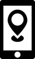 Ort App im Smartphone. schwarz und Weiß Zeichen oder Symbol. vektor