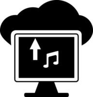 platt stil svart och vit laddar ner musik förbi dator på moln. vektor