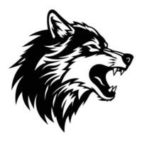 wütend Wolf Gesicht Seite, Wolf Maskottchen Logo, Wölfe schwarz und Weiß Tier Symbol Design. vektor