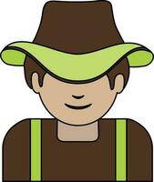 Charakter von Mann im Farmer mit tragen Hut im schüren Stil. vektor
