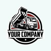 Prämie Dump LKW Unternehmen bereit gemacht Kreis Emblem Logo Vektor isoliert. Kipper LKW Logo Design