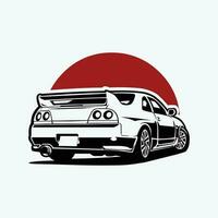 japansk sport bil i röd måne bakgrund vektor isolerat. bäst för jdm tshirt och klistermärke design