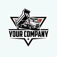 Prämie Dump LKW Unternehmen bereit gemacht Abzeichen Emblem Logo Vektor isoliert. Kipper LKW Logo Design