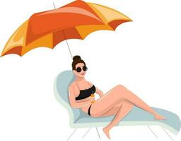 schön Mädchen tragen Bikini Sitzung auf das Strand Stuhl. vektor
