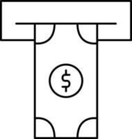 Kasse Zahlung durch Geldautomat Symbol im schwarz Linie Schlaganfall. vektor