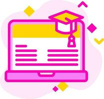 uppkopplad utbildning eller inlärning app i bärbar dator skärm med rosa och gul abstrakt bakgrund. vektor