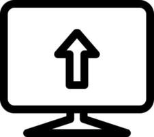 ladda upp eller plats pil på dator skärm ikon i svart linje konst. vektor