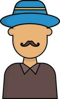 tecknad serie mustasch man bär hatt ikon. vektor