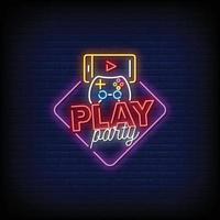 spielen Party Leuchtreklamen Stil Text Vektor