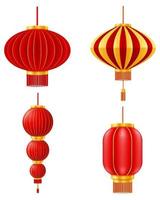 rote chinesische Laternen für Feiertags- und Festdekoration für Entwurfsvorratvektorillustration lokalisiert auf weißem Hintergrund vektor