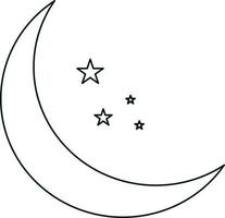 linje konst halv måne med stjärnor på vit bakgrund. vektor