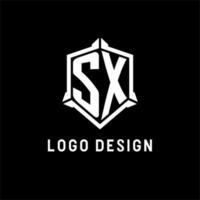 sx logotyp första med skydda form design stil vektor