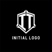 den logotyp första med skydda form design stil vektor