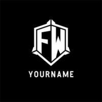 fw logotyp första med skydda form design stil vektor