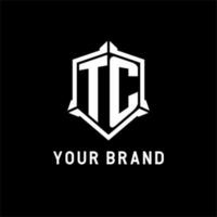 tc logotyp första med skydda form design stil vektor