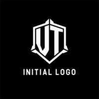 vt Logo Initiale mit Schild gestalten Design Stil vektor