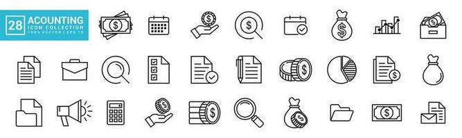 Sammlung von Buchhaltung Symbol Vektor, welche enthält finanziell Berichte, Ersparnisse, Steuern, Rechnungen, editierbar und der Größe veränderbar Vektor Symbole eps 10.