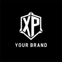 xp logotyp första med skydda form design stil vektor