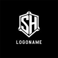 sh logotyp första med skydda form design stil vektor