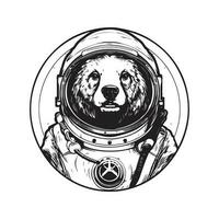 Astronaut tragen, Jahrgang Logo Linie Kunst Konzept schwarz und Weiß Farbe, Hand gezeichnet Illustration vektor