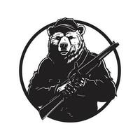 grizzly Björn soldat, årgång logotyp linje konst begrepp svart och vit Färg, hand dragen illustration vektor