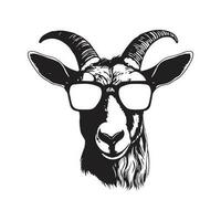 Ziege tragen Sonnenbrille, Jahrgang Logo Linie Kunst Konzept schwarz und Weiß Farbe, Hand gezeichnet Illustration vektor