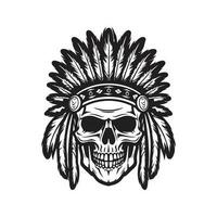 Schädel Kopf indisch, Jahrgang Logo Linie Kunst Konzept schwarz und Weiß Farbe, Hand gezeichnet Illustration vektor