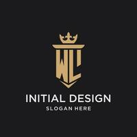 wl Monogramm mit mittelalterlich Stil, Luxus und elegant Initiale Logo Design vektor