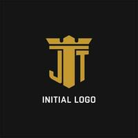 jt första logotyp med skydda och krona stil vektor
