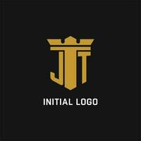 jt Initiale Logo mit Schild und Krone Stil vektor