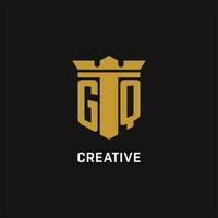 gq första logotyp med skydda och krona stil vektor