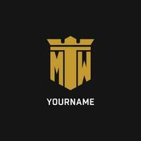 mw första logotyp med skydda och krona stil vektor