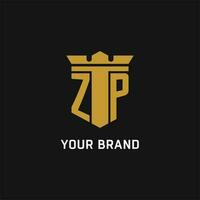 zp Initiale Logo mit Schild und Krone Stil vektor