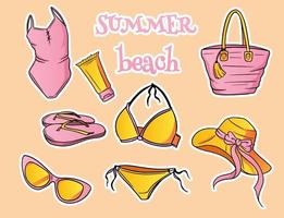 Damen Strand Strand Essentials im Cartoon-Stil vektor